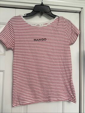 Mango White Tee with Red Stripes small